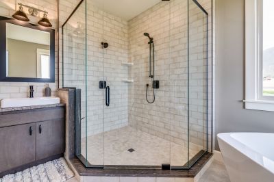 Walk-In Shower with Black Framed Glass